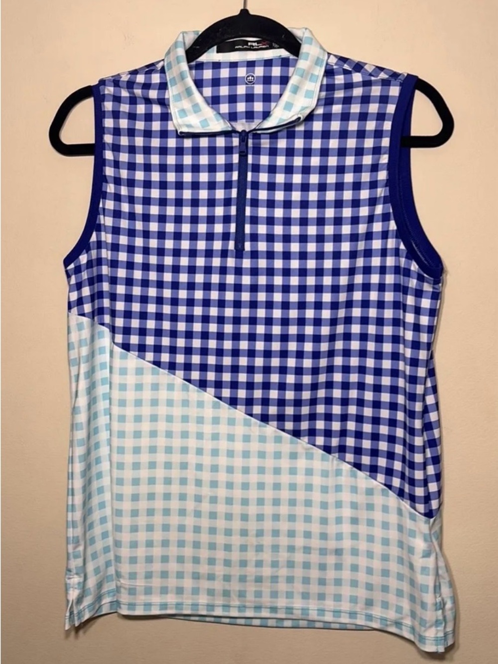 Ralph Lauren Blue Gingham Sleeveless Polo Tank